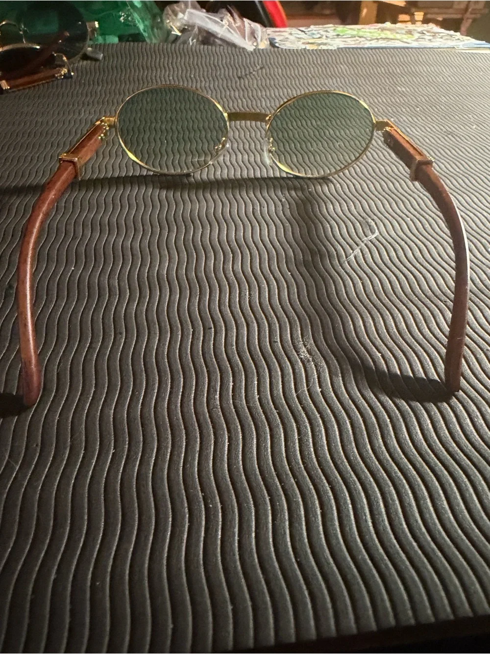 Gold Round Metal Frame Sunglasses with Brown Temples new w/ case